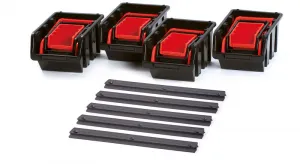 Prosperplast Sada úložných boxů s lištou na zeď SETRUK 58 x 23,5 x 13 cm černo-červená