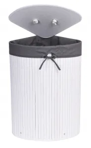 Bambusový rohový kôš na bielizeň s vekom biely a sivý