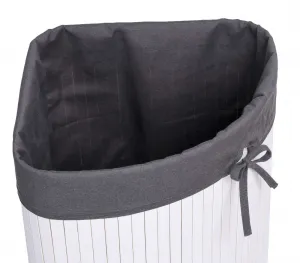 Bambusový rohový kôš na bielizeň s vekom biely a sivý