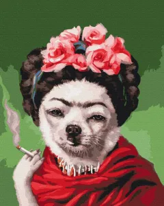 Maľovanie podľa čísiel pes s cigaretou inšpirovaný Fridou