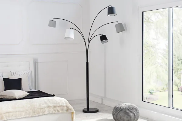 Stojací lampa LANSING Dekorhome Biela / sivá