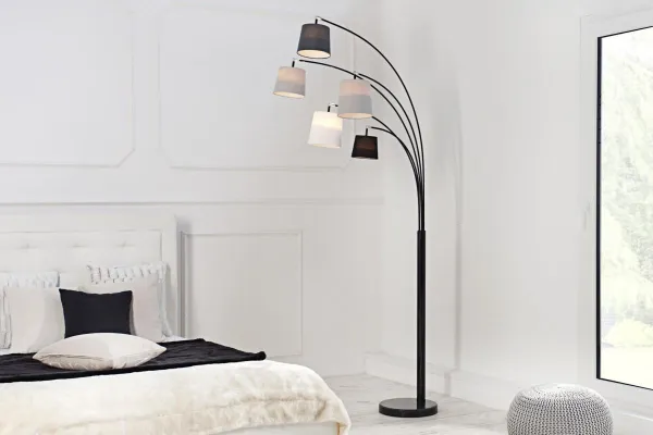 Stojací lampa LANSING Dekorhome Biela / sivá