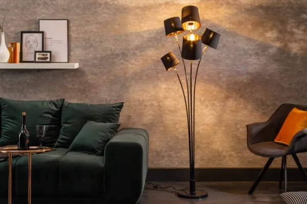 Stojací lampa LANSING Dekorhome Čierna / zlatá