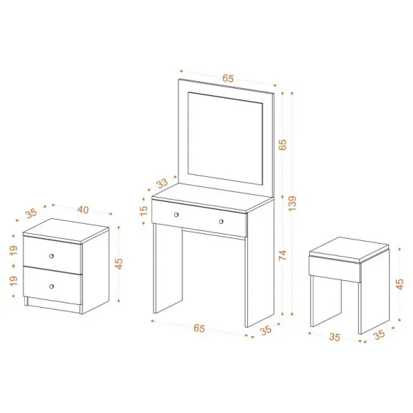 Set kozmetického a nočného stolíka, biely