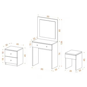 Set kozmetického a nočného stolíka, biely