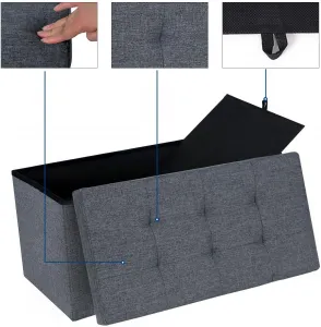 SONGMICS Úložný sedací box čalúnený skladací 76x38 cm tmavosivý