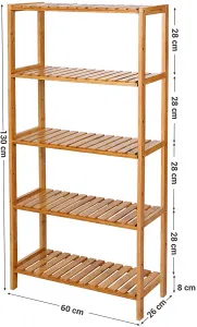SONGMICS Bambusový regál 5 políc prírodný 60x130 cm