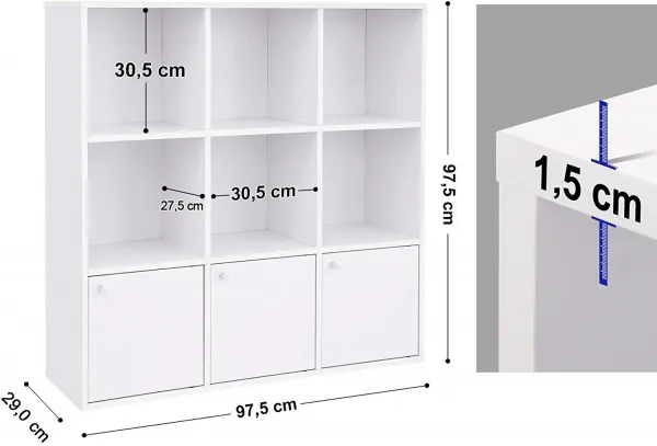 SONGMICS Knižnica s dvierkami LBC33WT, biela