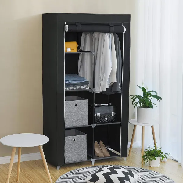 SONGMICS Šatník látková čierna 88x170x45 cm