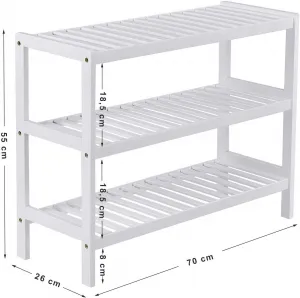 SONGMICS Bambusový botník 3 police biely 70x55 cm