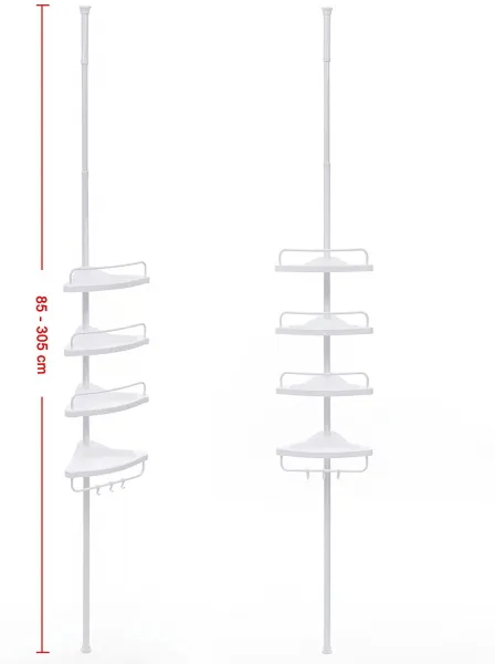 SONGMICS Teleskopická rohová polica do kúpeľne 85-305 cm biela