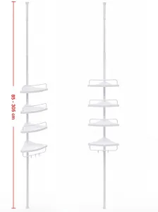 SONGMICS Teleskopická rohová polica do kúpeľne 85-305 cm biela