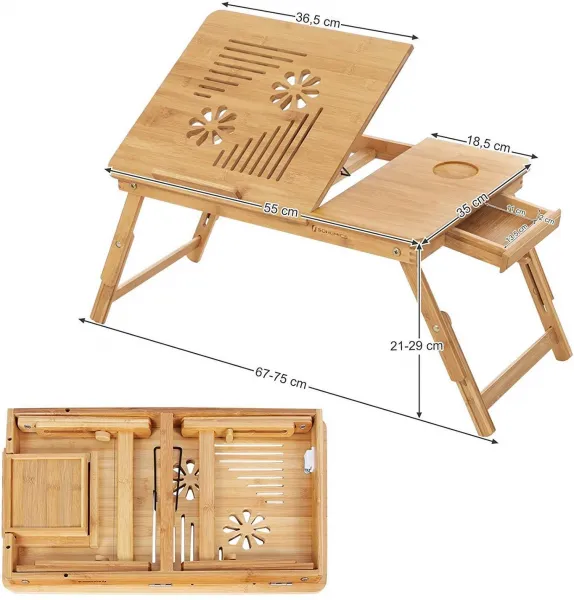 SONGMICS Bambusová podložka pod notebook prírodná 55x35 cm