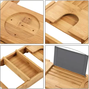 SONGMICS Podnos na vaňu bambusový prírodný 75-109 cm