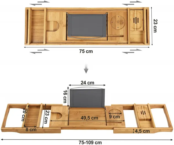 SONGMICS Podnos na vaňu bambusový prírodný 75-109 cm