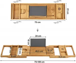SONGMICS Podnos na vaňu bambusový prírodný 75-109 cm