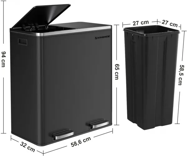 SONGMICS Odpadkový kôš na triedený odpad 2 x 30 L čierny