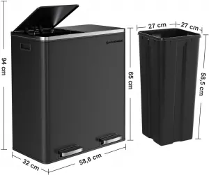 SONGMICS Odpadkový kôš na triedený odpad 2 x 30 L čierny