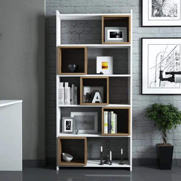 Knižnica Box - White, Walnut