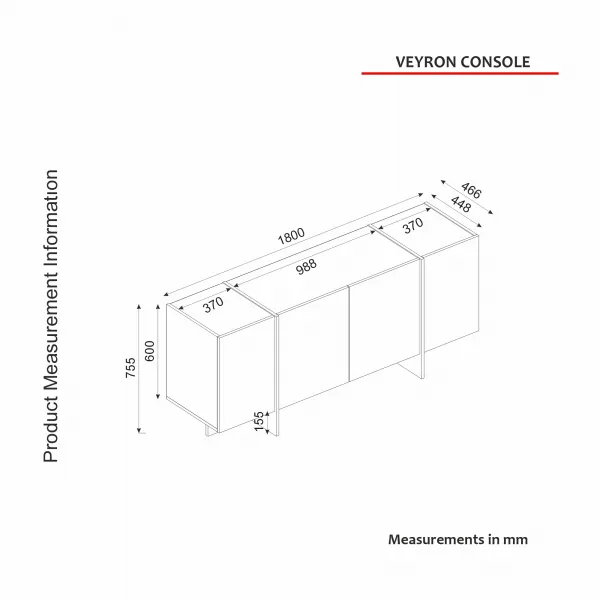 Hanah Home Komoda Veyron 180 cm černý mramor