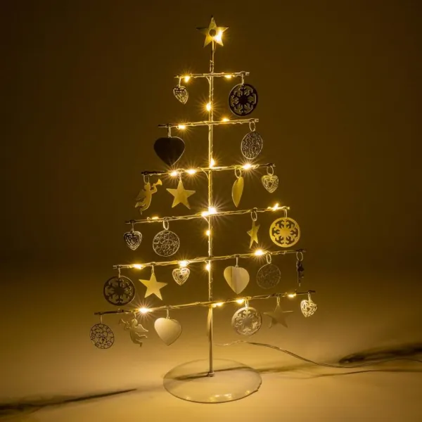 Nexos 64264 Vianočný kovový dekoračný strom - biely, 25 LED, teplá biela