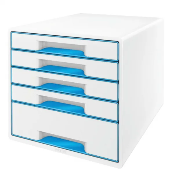 Zásuvkový box Leitz WOW s 5 zásuvkami metalický modrý