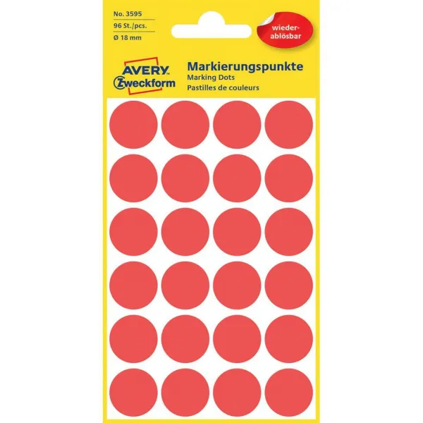 Avery Zweckform Etikety kruhové 18mm Avery odnímateľné červené