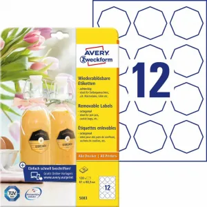 Avery Zweckform Etikety osemhranné 61x60,3mm Avery 10 hárkov biele