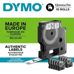 Dymo originál páska do tlačiarne štítkov, Dymo, 2093097, čierny tlač/biely podklad, 7m, 12mm, 10ks v balení, cena za balenie, D1 2093097