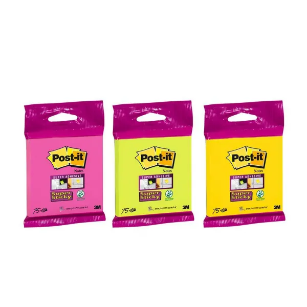 Bločky Post-it Super Sticky 76x76mm, 75l mix farieb žltá, zelená, fuksiová