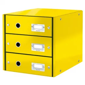LEITZ Zásuvkový box, polaminovaný kartón, 3 zásuvky, "Click&Store", žltá