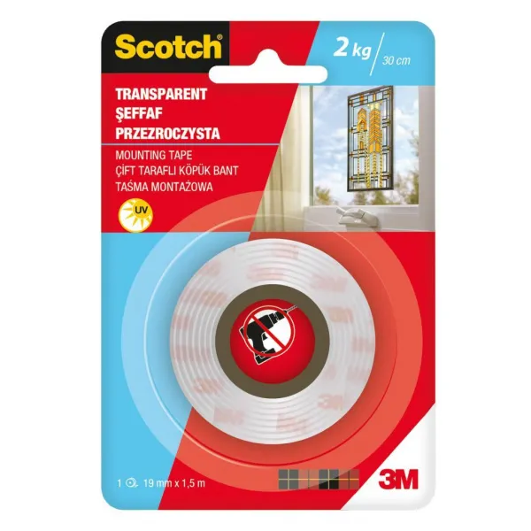 SCOTCH Montážna páska Scotch vodelodolná, UV odolná transparentná 19x1,5m