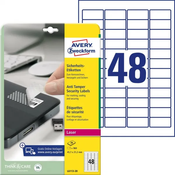 Avery Zweckform Etikety odolné na špeciálne použitie Avery `šachovnicový vzor` 45,7x21,2mm A4 biele 20 hárkov
