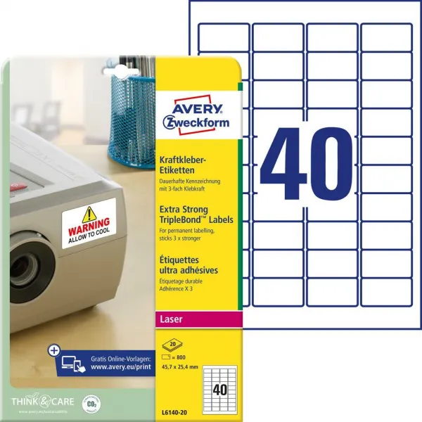 Avery Zweckform Etikety odolné na špeciálne použitie s trojnásobnou lepivosťou Avery 63,5x33,9mm biele
