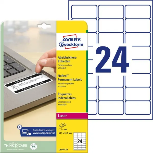 Avery Zweckform Etikety odolné na špeciálne použitie Avery `okamžite viditeľná manipulácia` 63,5x33,9mm biele