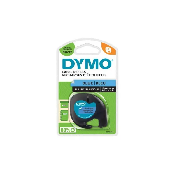 Dymo originál páska do tlačiarne štítkov, Dymo, S0721650, čierny tlač/modrý podklad, 4m, 12mm, LetraTag plastová páska S0721650