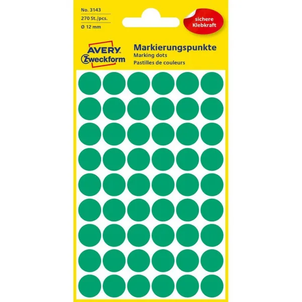 Etikety kruhové 12mm Avery zelené AV003143