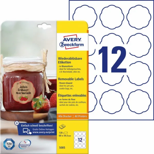 Avery Zweckform Etikety v tvare kvetu 60x59,5mm Avery 10 hárkov biele