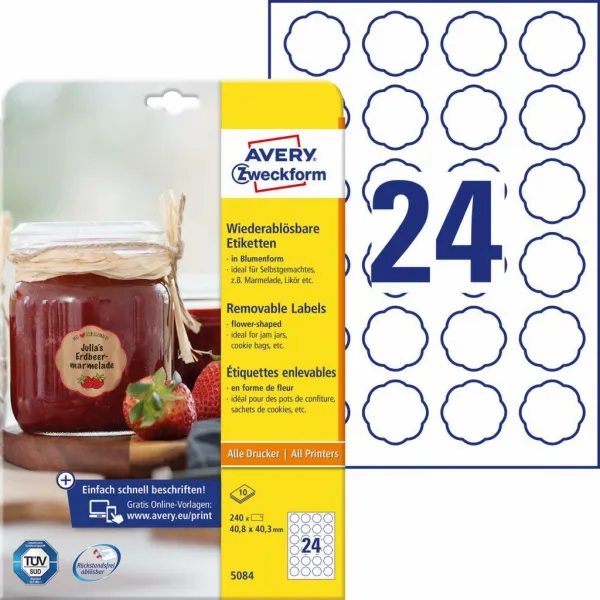 Avery Zweckform Etikety v tvare kvetu 40,8x40,3mm Avery 10 hárkov biele