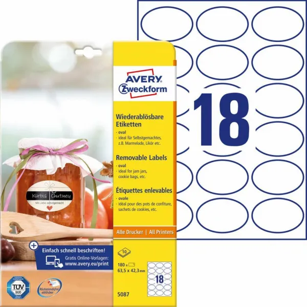 Avery Zweckform Etikety oválne 63,5x42,3mm Avery 10 hárkov biele