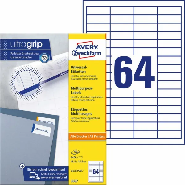 Avery Zweckform Etikety univerzálne 48,5x16,9mm Avery A4 100 hárkov