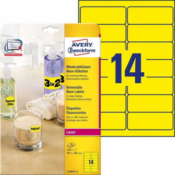 Avery Zweckform Etikety Avery odnímateľné 99,1x38,1 mm neónové žlté