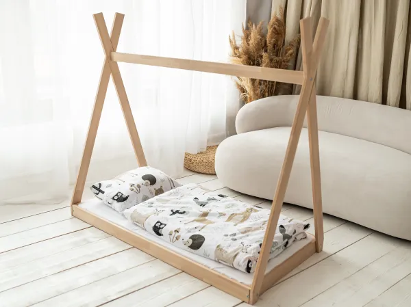 Woodisio Montessori Detská posteľ TEEPEE buk Farba: Tranparentný matný lak, Variant: 200 x 90