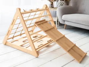 Woodisio Montessori Piklerovej triangel trojstranný MATEO buk Farba: Šedá - Transparentný lak, Variant: Triangel s malou doskou