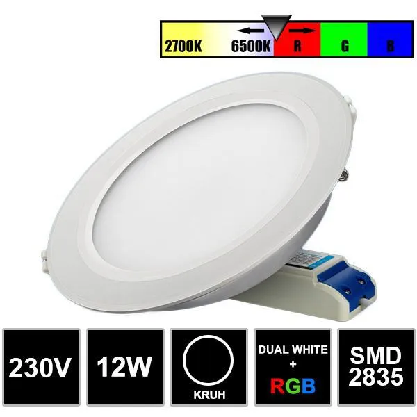 LEDprodukt LED panel biely 12W kruh RGB+DUAL-WHITE