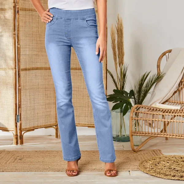Strečové bootcut džegíny, pre vyššiu postavu