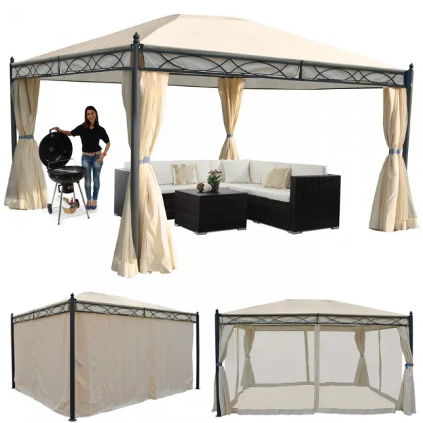 Záhradný altánok so závesmi 4x3 m Dekorhome