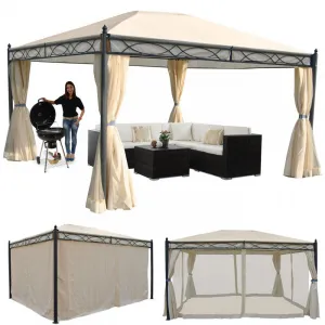 Záhradný altánok so závesmi 4x3 m Dekorhome