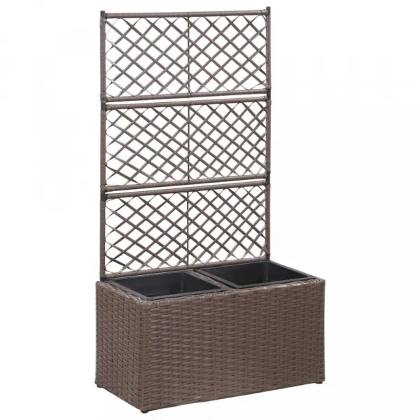 Truhlík trelážou a 2 kvetináči 58x30x107 cm polyratan Dekorhome Černá
