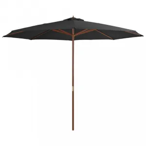 Slnečník Ø 350 cm látka / drevo Dekorhome Černá